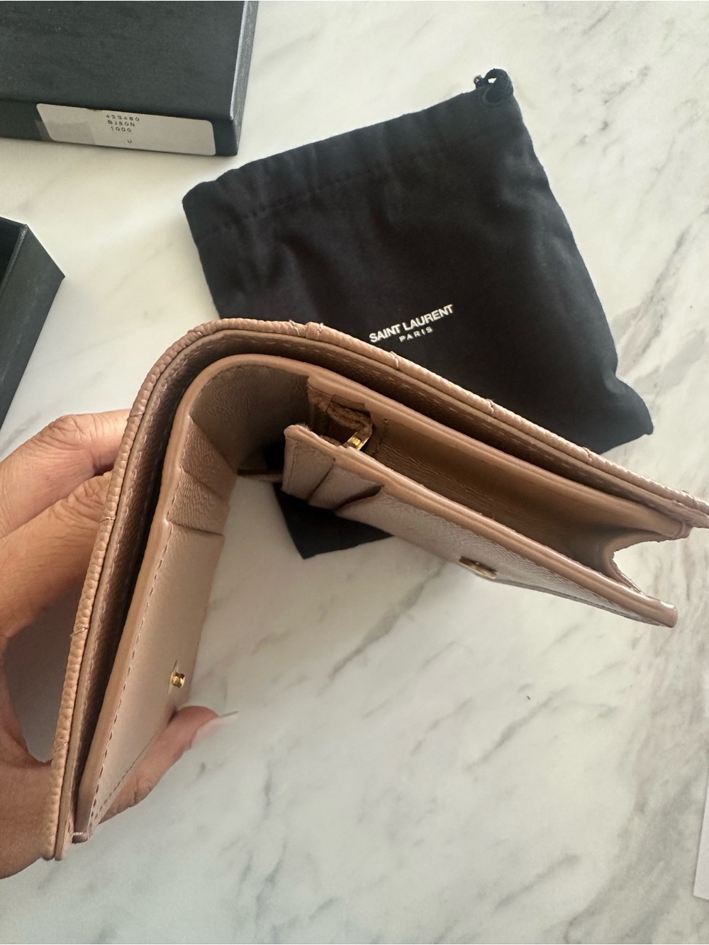 Saint Laurent Small Quilted Wallet in Tan/Beige with Gold YSL Logo - Picture 5 of 11